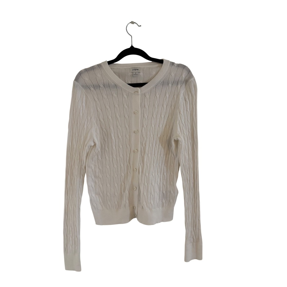 J.Crew White Cable Knit Cotton Cardigan Sweater Button Front Small